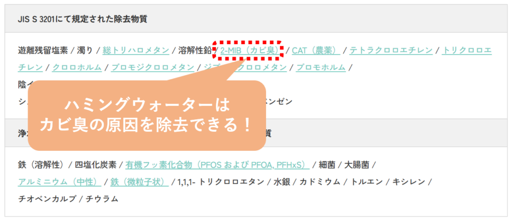 ハミングウォーターの除去物質（2-MIB）